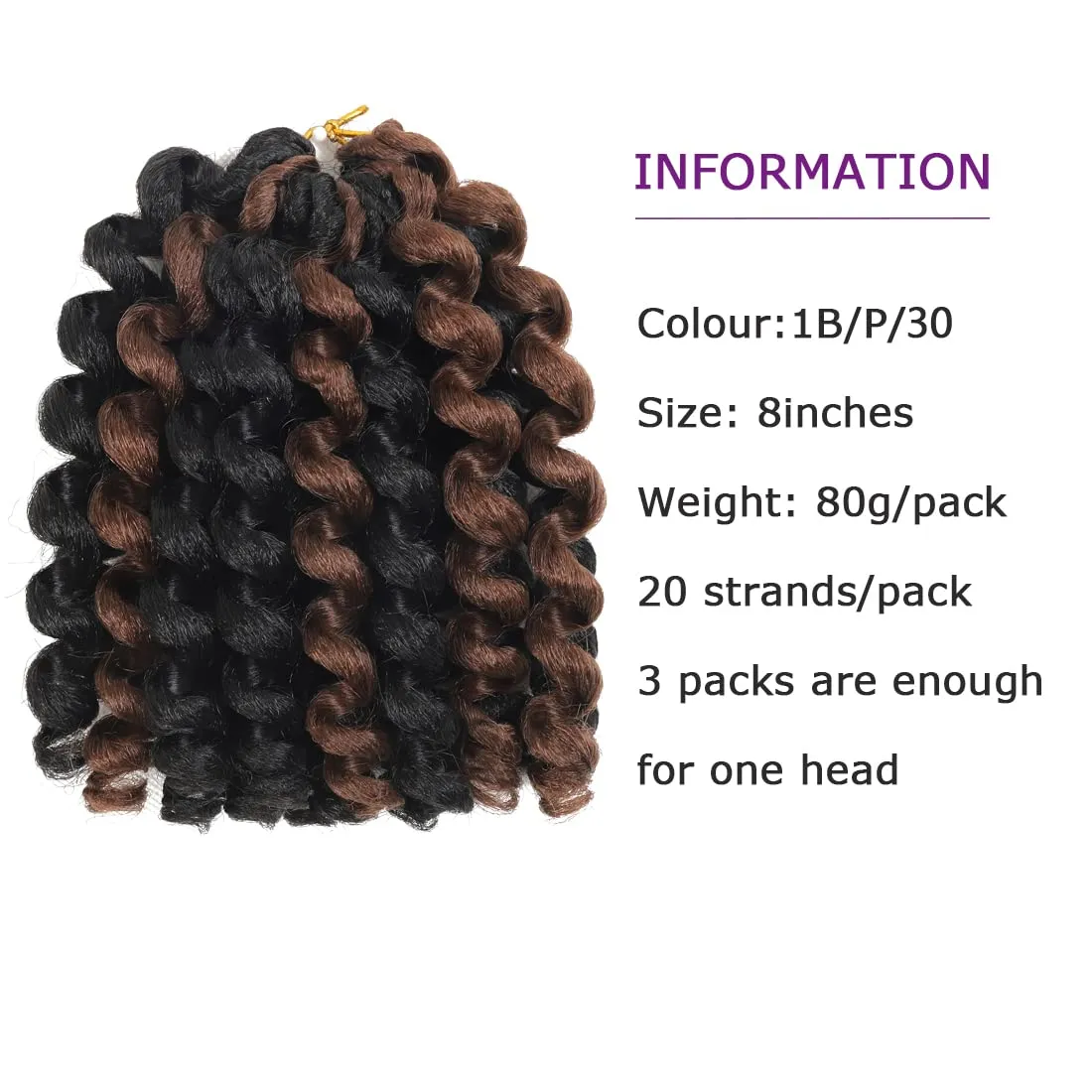 Crochet Braids Hair 8 Inch 3 Pack Jamaican Bounce Wand Curl Crochet Hair Synthetic Braiding Hair Extension Twist Crochet Hair (3 PCS,1BP30)