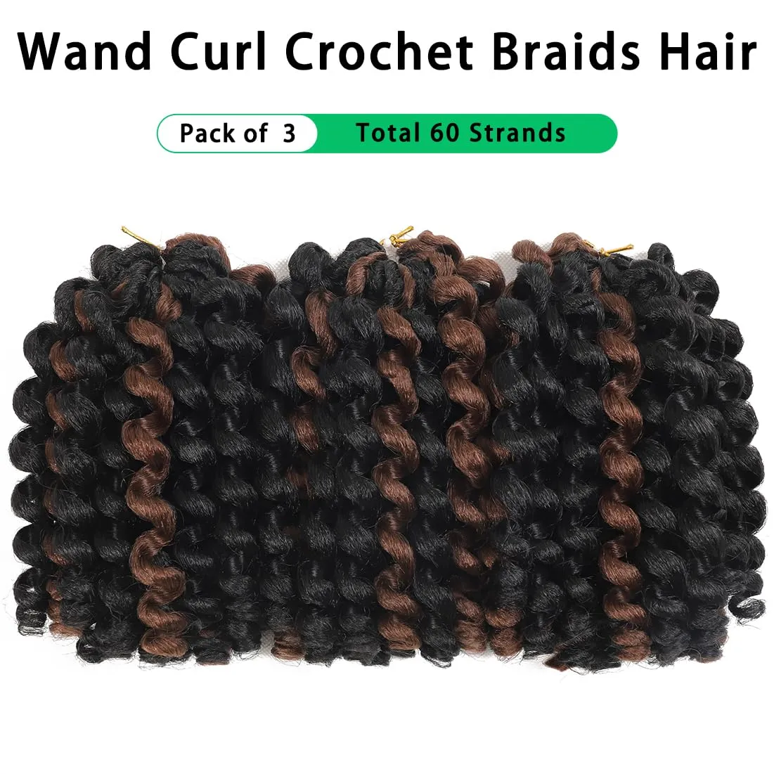 Crochet Braids Hair 8 Inch 3 Pack Jamaican Bounce Wand Curl Crochet Hair Synthetic Braiding Hair Extension Twist Crochet Hair (3 PCS,1BP30)