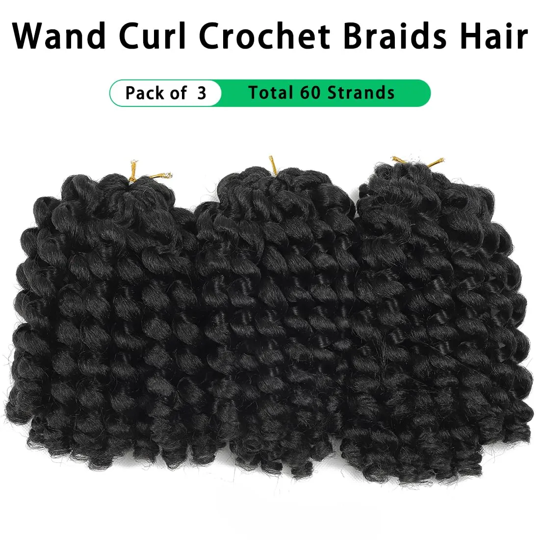 Crochet Braids Hair 8 Inch Jamaican Bounce Wand Curl Crochet Hair Curly Bounce Crochet Braids Hair Extension Twist Crochet Hair (3 PCS, 1B)