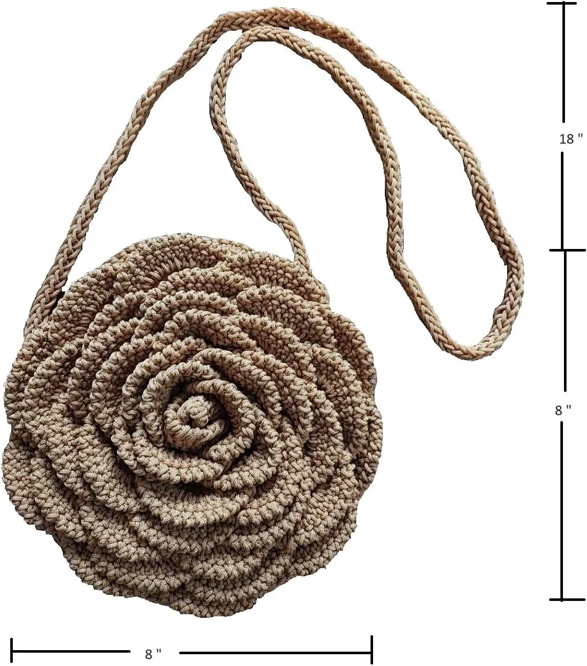 Crochet Handbag with Rose Design, For Women, Single Shoulder
