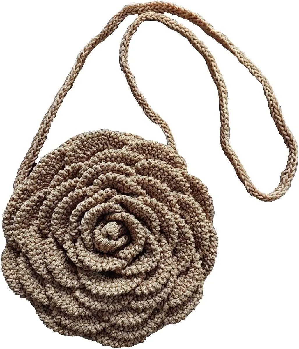 Crochet Handbag with Rose Design, For Women, Single Shoulder