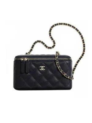 Cross Cosmetic Black Case Tailored service Classic Small Chanel Calfskin Luxurious Bag Grained