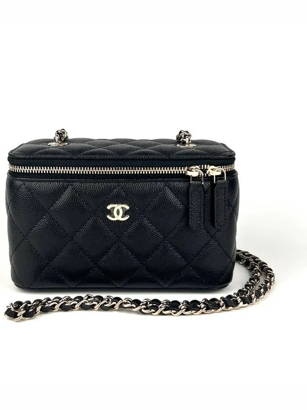 Cross Cosmetic Black Case Tailored service Classic Small Chanel Calfskin Luxurious Bag Grained