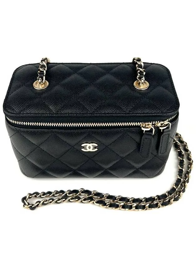 Cross Cosmetic Black Case Tailored service Classic Small Chanel Calfskin Luxurious Bag Grained