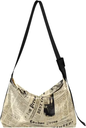 Crossbody Bag for Women Men Trendy Old English Newspaper Leather Casual Hobo Shoulder Bags Purses with Adjustable Strap Retro Background Fashion Large Sling Handbag