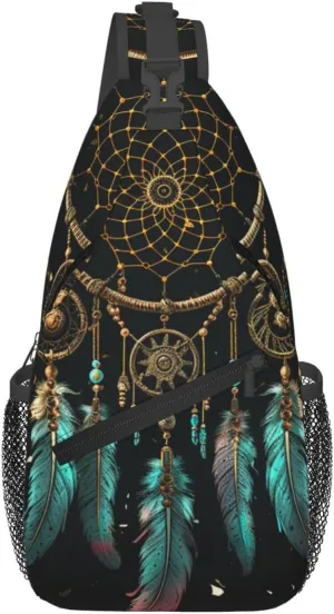 Crossbody Bag Sling Backpack Dark dream catcher Travel Hiking Chest Bag Daypack for Women Men