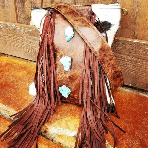 Crossbody Handbag w/  Fringe & Turquoise Slabs