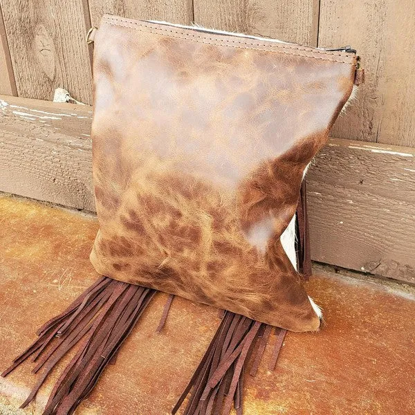 Crossbody Handbag w/  Fringe & Turquoise Slabs