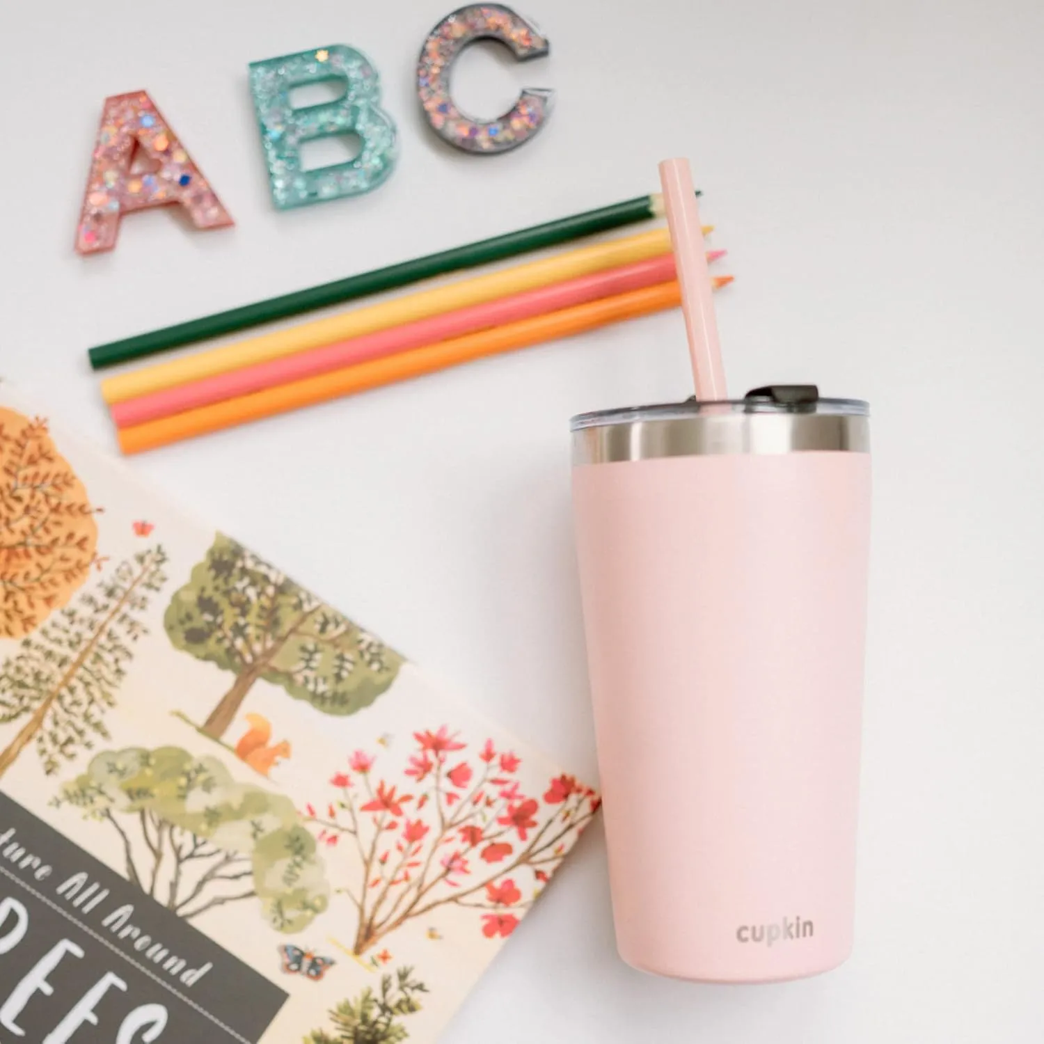 CUPKIN Toddler Tumblers, The Original 12 oz Stackable Stainless Steel Cups, Set of 2 Powder Coated Insulated Kids Water Bottle Alternative   BPA Free Lids   Silicone Straws (Polignac   Potpourri)