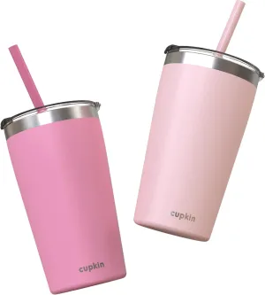 CUPKIN Toddler Tumblers, The Original 12 oz Stackable Stainless Steel Cups, Set of 2 Powder Coated Insulated Kids Water Bottle Alternative   BPA Free Lids   Silicone Straws (Polignac   Potpourri)