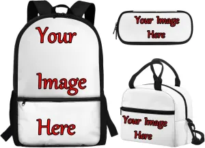 Custom Backpack School Bag with Your Name/Text 3 In 1 School Bookbag with Lunch Box Pencil Case Personalized Schoolbag Back Packs for Elementary School Kids Boy Girls Daycare Backpack