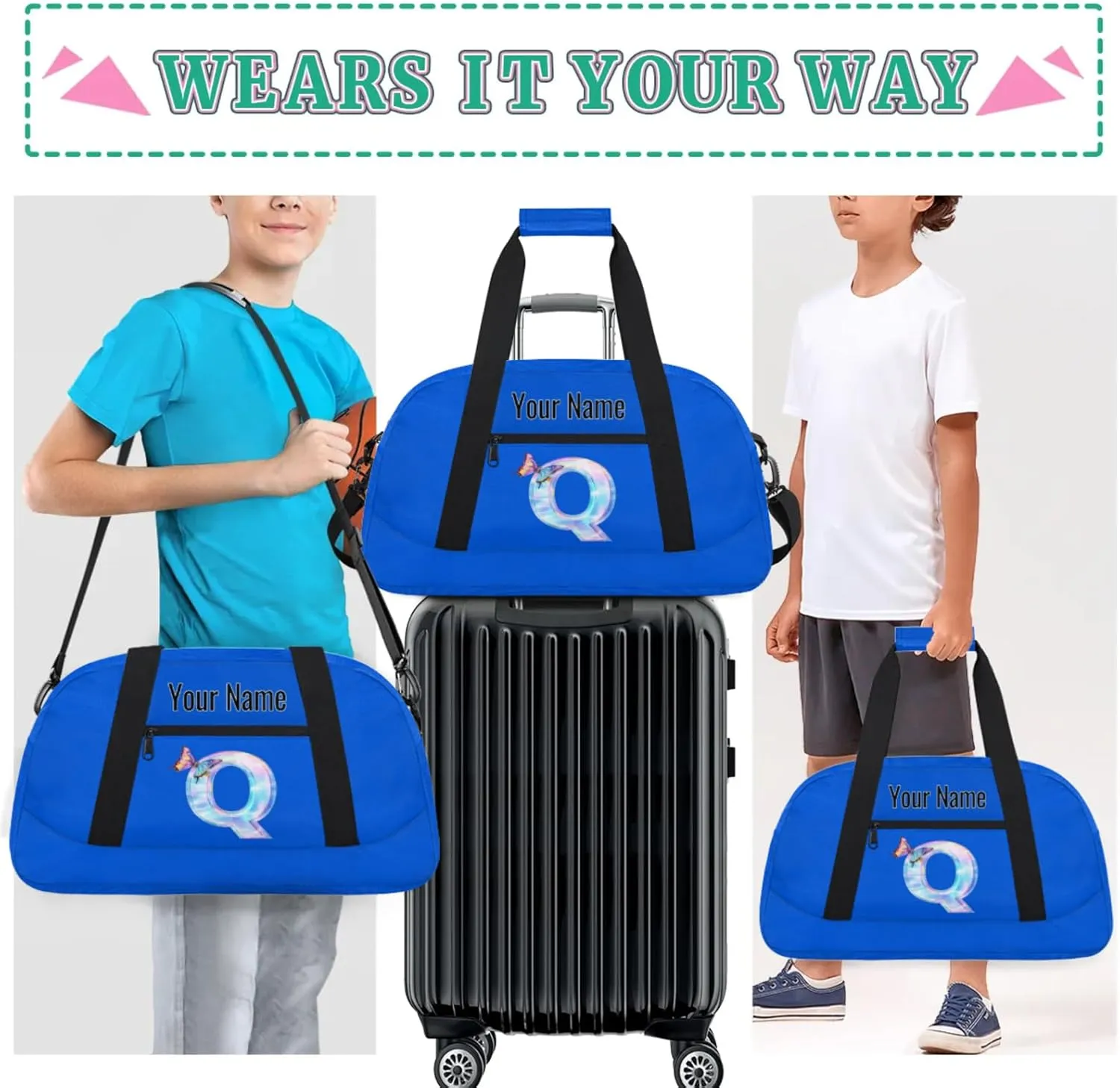 Custom Butterfly Letters Dance Duffle Bag Personalized Foldable Sports Cheer Travel Duffle Bag