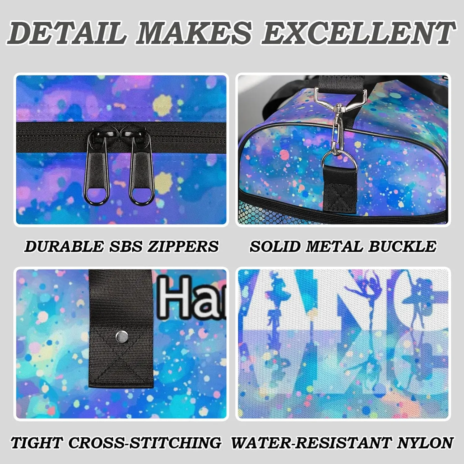 Custom Dance Duffel Bag with Name Personalized Dance Ballet Bags Waterproof Customized Travel Bag Carry-On Tote 17.4in, Colorful Glitter