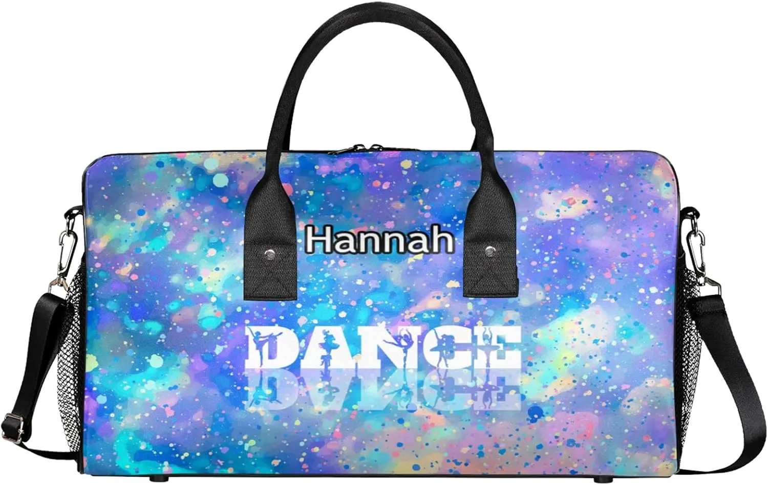 Custom Dance Duffel Bag with Name Personalized Dance Ballet Bags Waterproof Customized Travel Bag Carry-On Tote 17.4in, Colorful Glitter