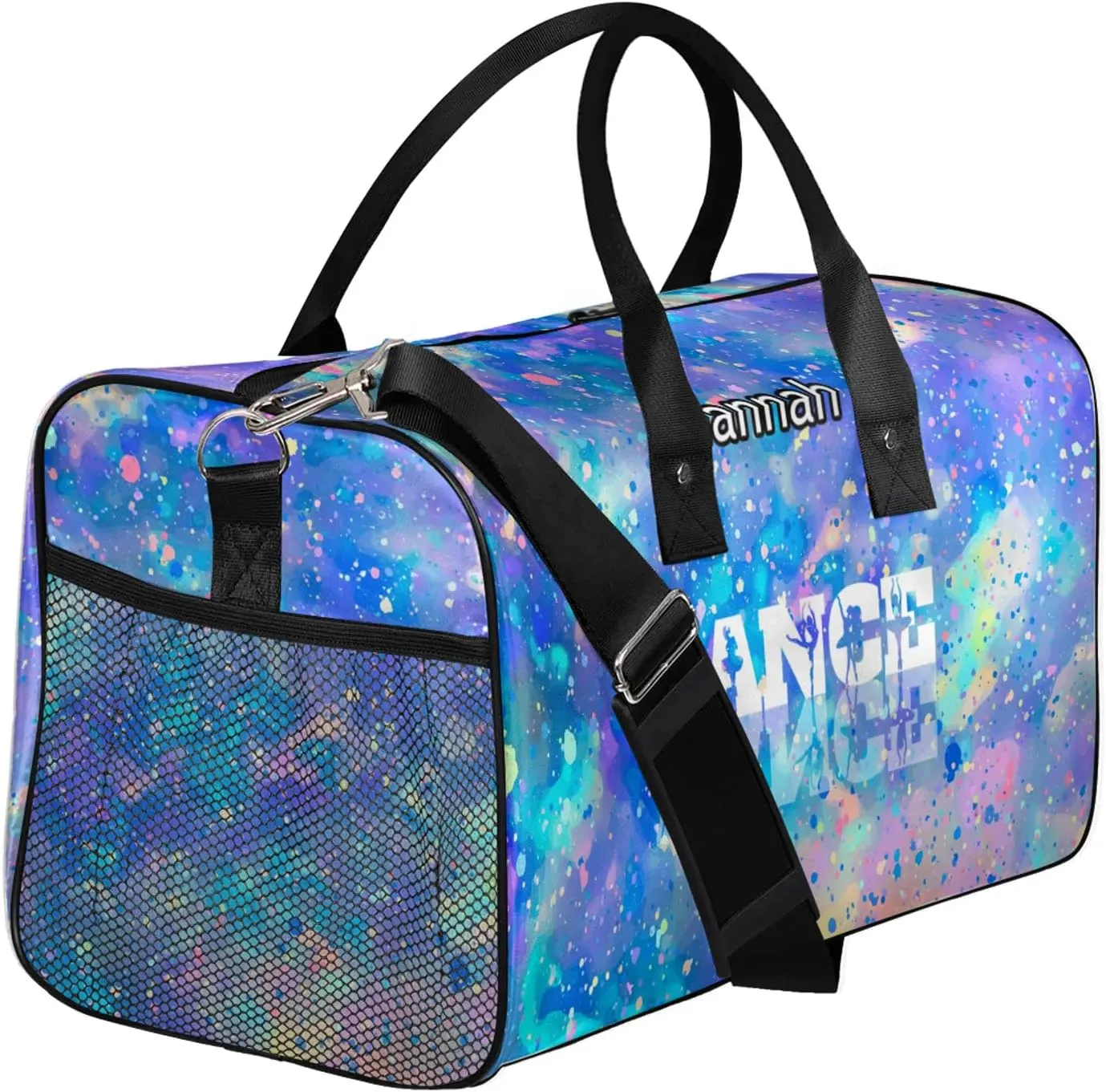 Custom Dance Duffel Bag with Name Personalized Dance Ballet Bags Waterproof Customized Travel Bag Carry-On Tote 17.4in, Colorful Glitter