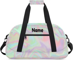 Custom Dance Gym Bag with Name, Personalized Dancing Ballet Bag Travel Overnight Small Duffel Bag Gymnastics Swimming Sleepover Overnight Sports Bag, Gradient Purple Green Shiny Effect