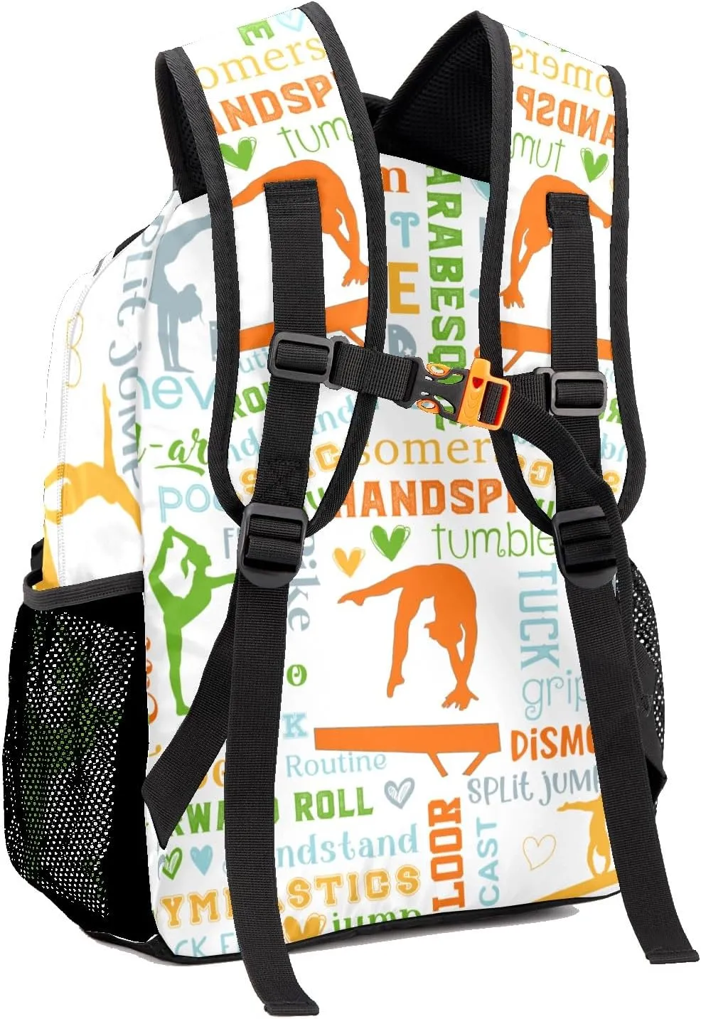Custom Kid Backpack, Living the Gymnast Life Orange Green Personalized School Bookbag with Your Own Name, Customization Casual Bookbags for Student Girls Boys