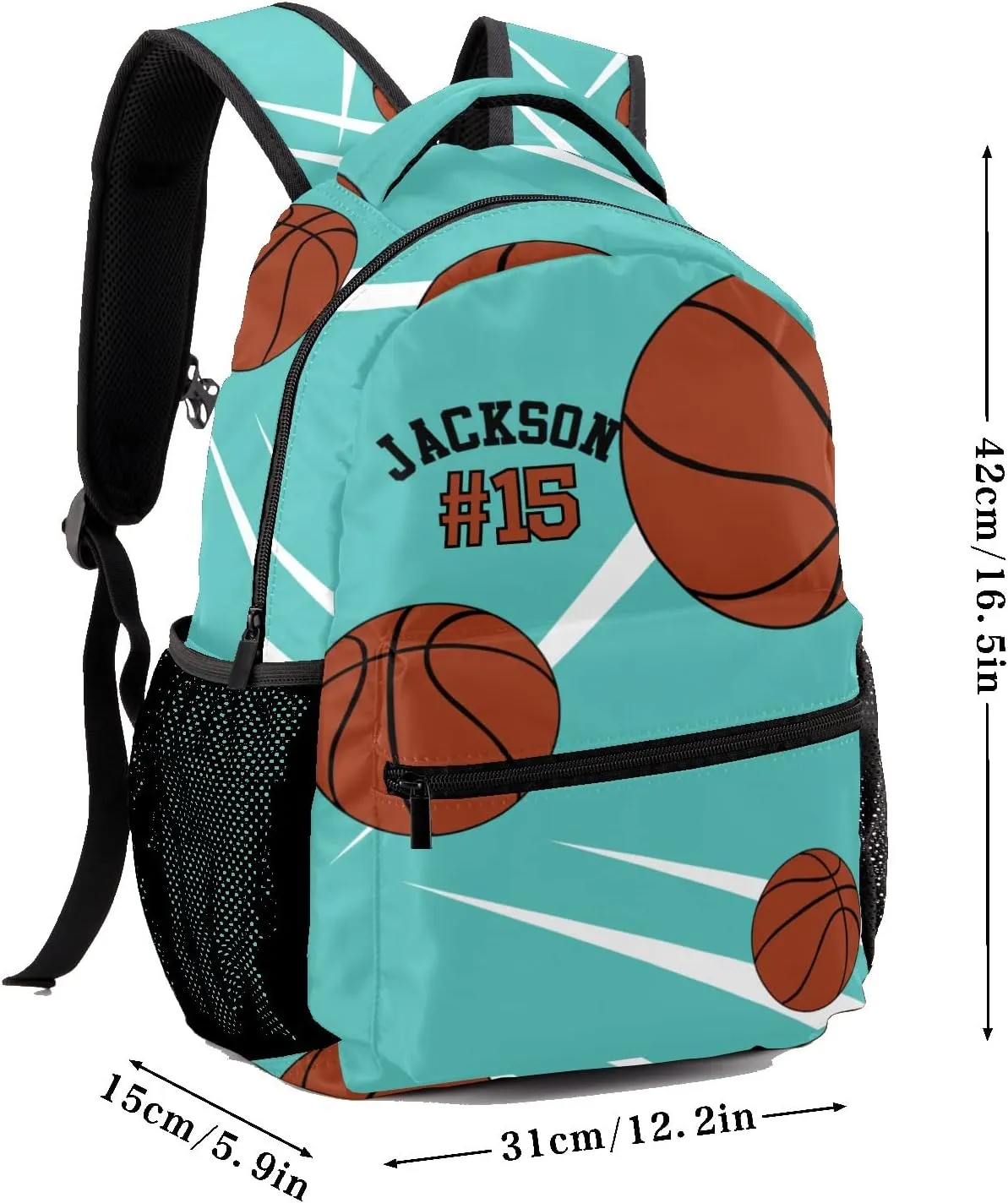 Custom Kid Backpack, Sport Basketball Player Team Aqua Personalized School Bookbag with Your Own Name, Customization Casual Bookbags for Student Girls Boys