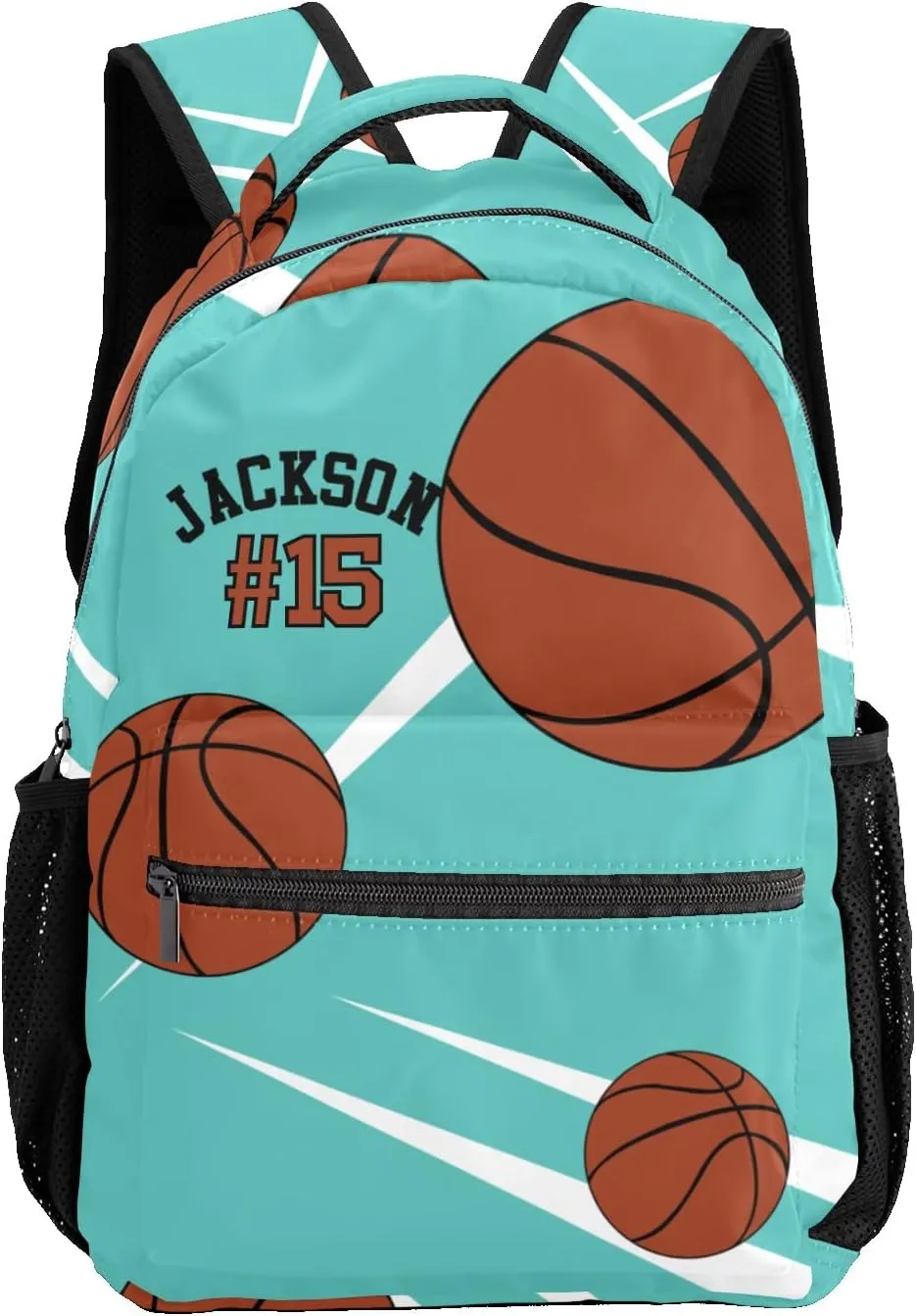 Custom Kid Backpack, Sport Basketball Player Team Aqua Personalized School Bookbag with Your Own Name, Customization Casual Bookbags for Student Girls Boys