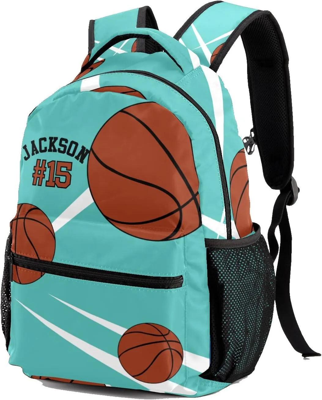 Custom Kid Backpack, Sport Basketball Player Team Aqua Personalized School Bookbag with Your Own Name, Customization Casual Bookbags for Student Girls Boys