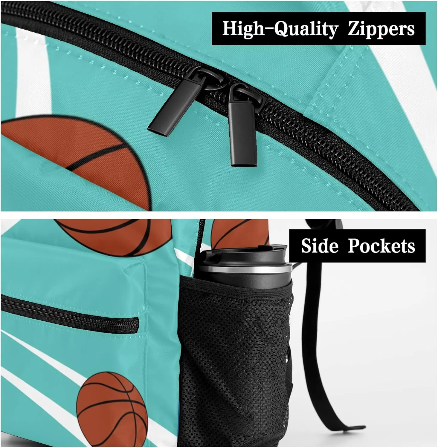 Custom Kid Backpack, Sport Basketball Player Team Aqua Personalized School Bookbag with Your Own Name, Customization Casual Bookbags for Student Girls Boys
