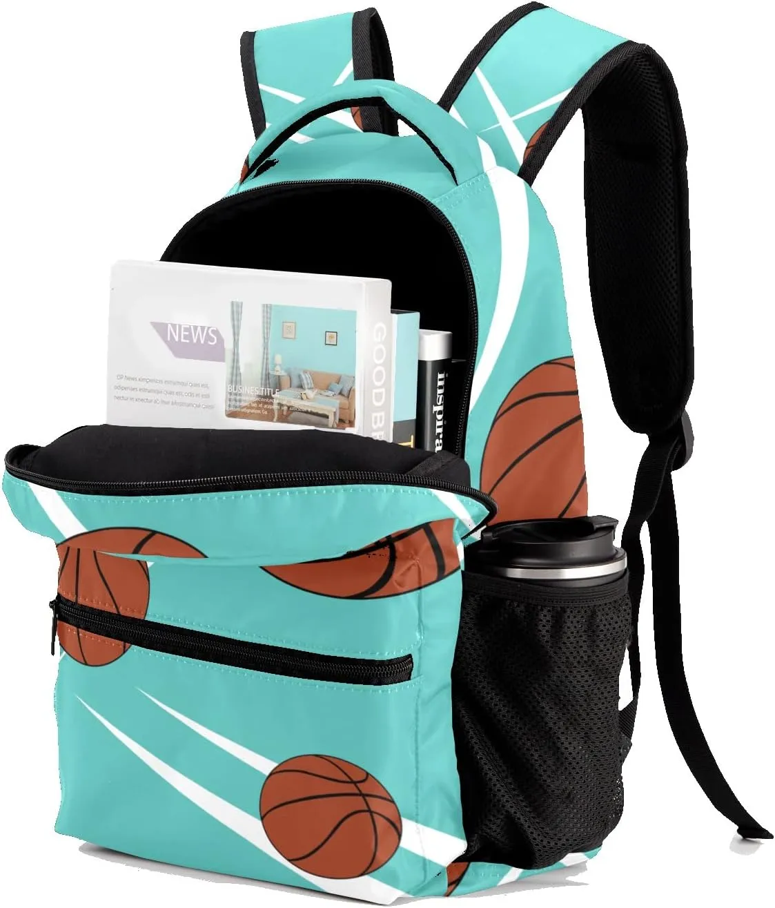 Custom Kid Backpack, Sport Basketball Player Team Aqua Personalized School Bookbag with Your Own Name, Customization Casual Bookbags for Student Girls Boys