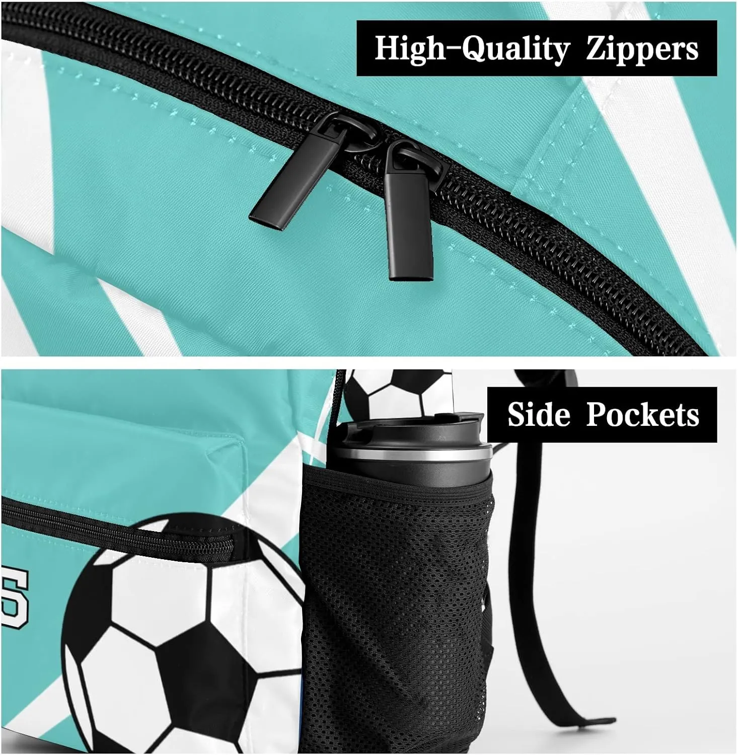 Custom Kid Backpack, Sport Soccer Player Number Team Name Teal Personalized School Bookbag with Your Own Name, Customization Casual Bookbags for Student Girls Boys