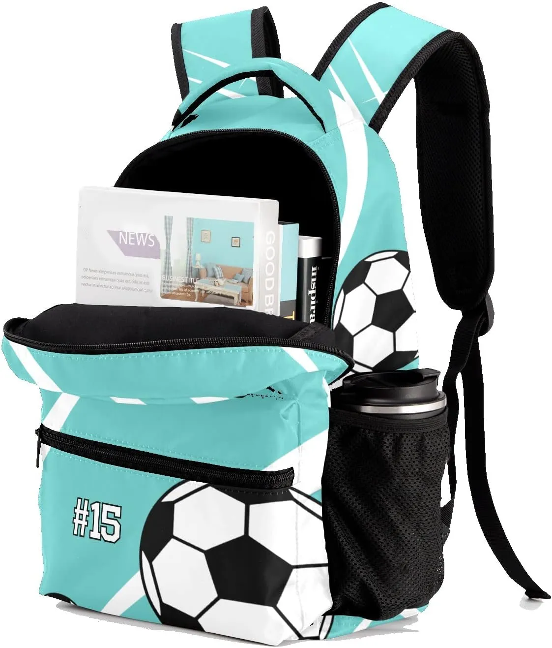 Custom Kid Backpack, Sport Soccer Player Number Team Name Teal Personalized School Bookbag with Your Own Name, Customization Casual Bookbags for Student Girls Boys