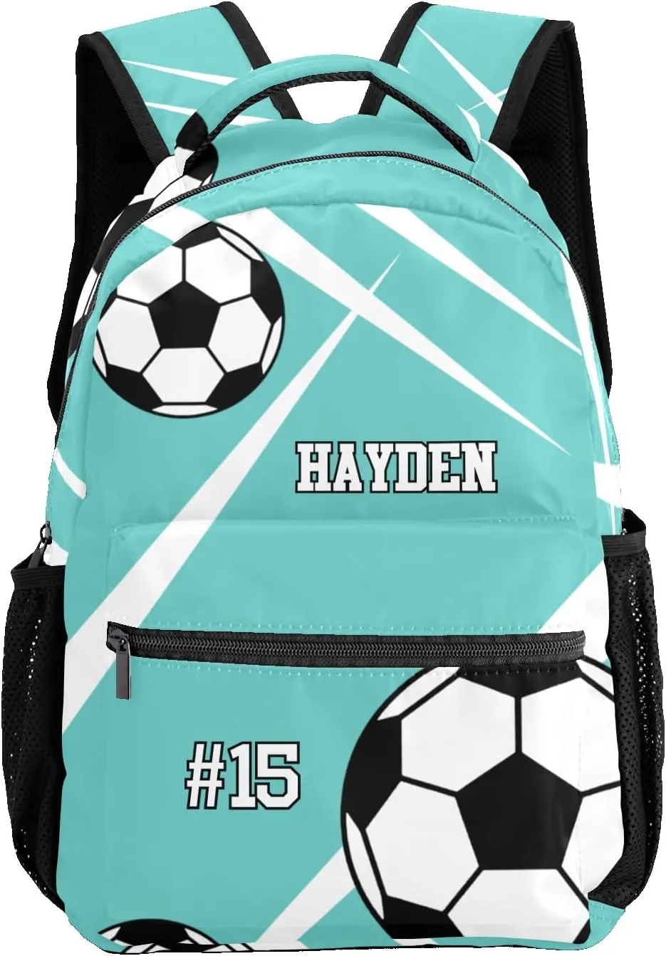 Custom Kid Backpack, Sport Soccer Player Number Team Name Teal Personalized School Bookbag with Your Own Name, Customization Casual Bookbags for Student Girls Boys