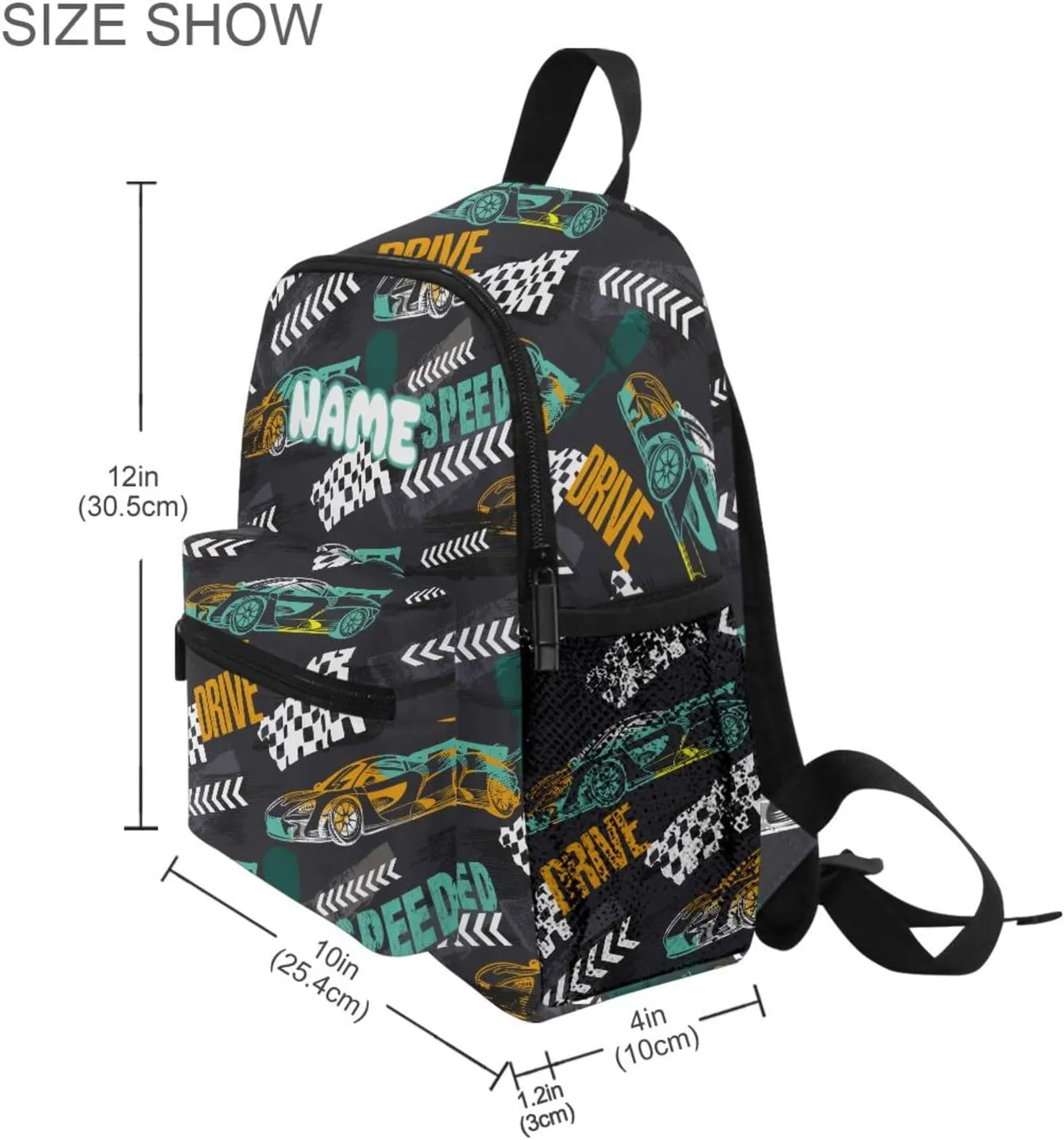 Custom Kids Toddler Backpack, Race Car Backpack for Boys Girls, Preschool School Children Schoolbag Nursery Junior Primary Student Travel Bag