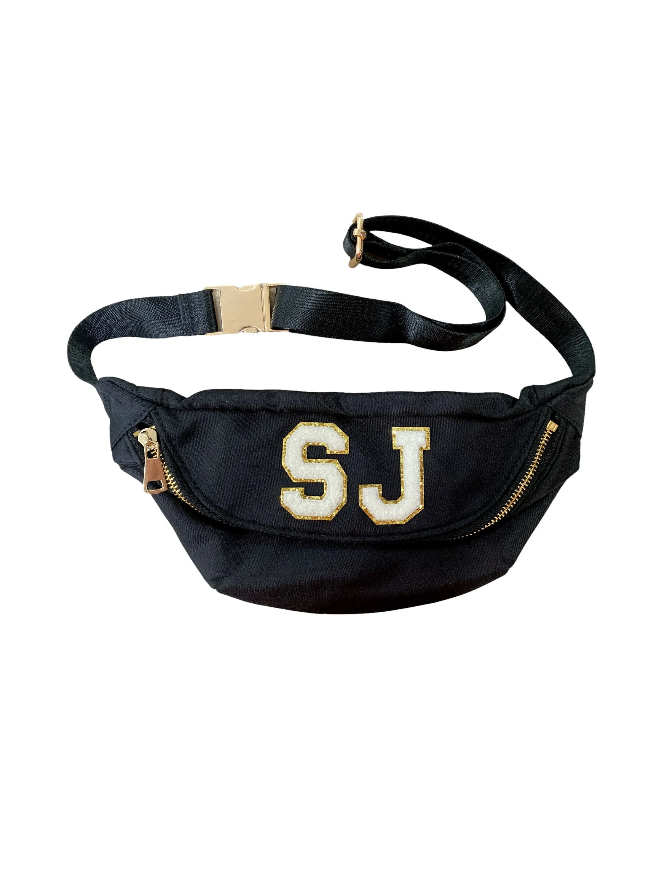 Custom Nylon Fanny Pack - Belt Bag Womens DIY  With Glitter Varsity Letter Initial Patches -Bridesmaid gift Bachelorette