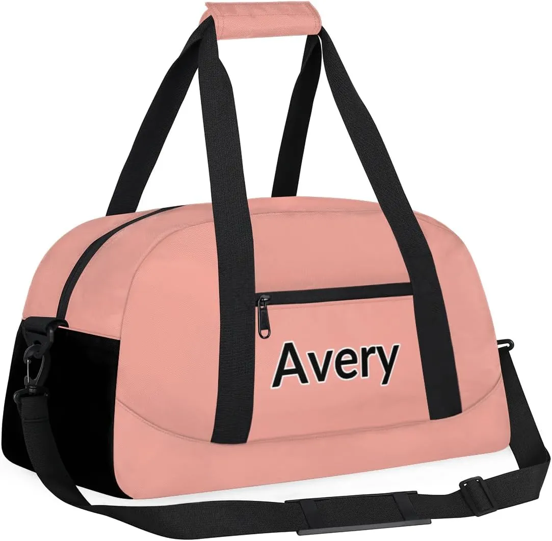 Custom Sport Gym Bags, Personalized Name Overnight Duffel Bags for Boys Girls Dance Weekender Bag Travel Tote Bags, Pale Pink