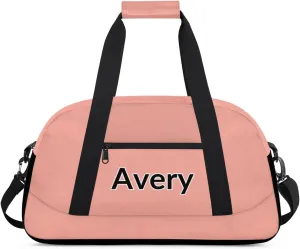 Custom Sport Gym Bags, Personalized Name Overnight Duffel Bags for Boys Girls Dance Weekender Bag Travel Tote Bags, Pale Pink