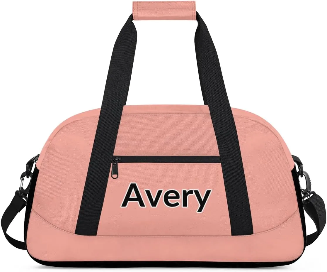 Custom Sport Gym Bags, Personalized Name Overnight Duffel Bags for Boys Girls Dance Weekender Bag Travel Tote Bags, Pale Pink