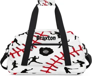 Custom Sports Gym Baseball Bag for Boys, Personalized Kids Training Bag Customized Travel Duffle Bag with Name Baseball Player Silhouette