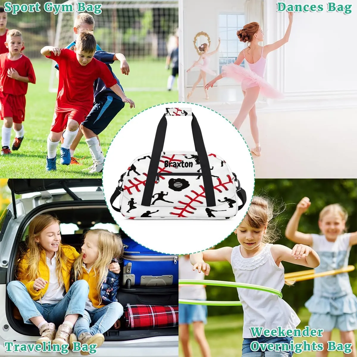 Custom Sports Gym Baseball Bag for Boys, Personalized Kids Training Bag Customized Travel Duffle Bag with Name Baseball Player Silhouette