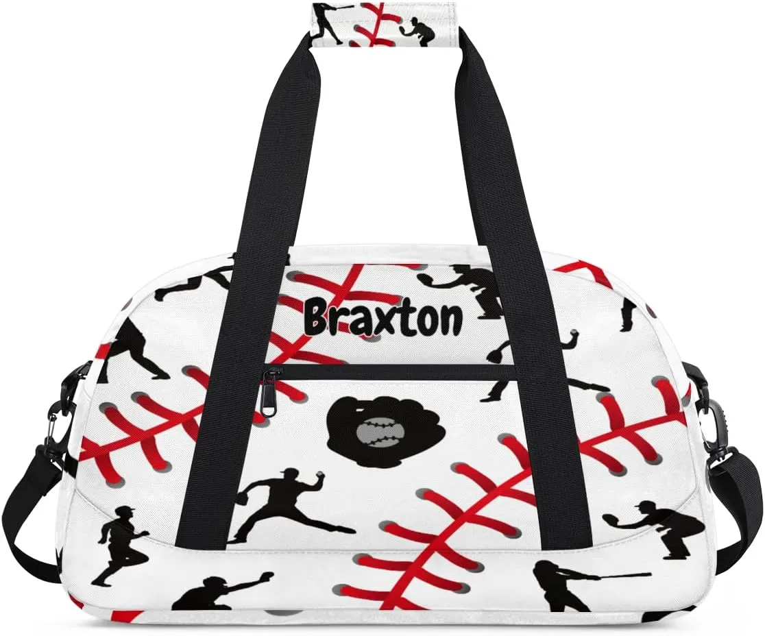Custom Sports Gym Baseball Bag for Boys, Personalized Kids Training Bag Customized Travel Duffle Bag with Name Baseball Player Silhouette