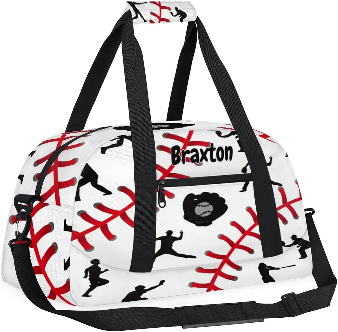 Custom Sports Gym Baseball Bag for Boys, Personalized Kids Training Bag Customized Travel Duffle Bag with Name Baseball Player Silhouette