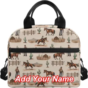 Custom Western Cowboy Lunch Bag Insulated Lunch Box for Kids Women Personalized Horse Southwestern Lunchbag Reusable Lunch Tote Bag Bento Cooler Bag Lunchbox for Boys Men School Picnic