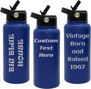 Customized Insulated Tumblers, Double Wall Personalized Bottles for Home, Travel or Gym, Splash and Leak Proof Flip Top Lid (32oz, Royal Blue)
