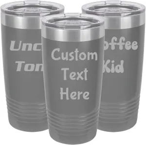 Customized Tumblers, Double Wall Personalized Bottles with Splash and Leak Proof Upgraded Slider Lid, Laser Engraved Text on One or Two Sides (20oz, Gray)