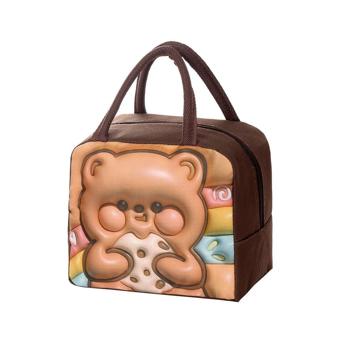 Cute 3D Cartoon Insulated Lunch Bag for Kids Oxford Fabric Bento Box Tote School