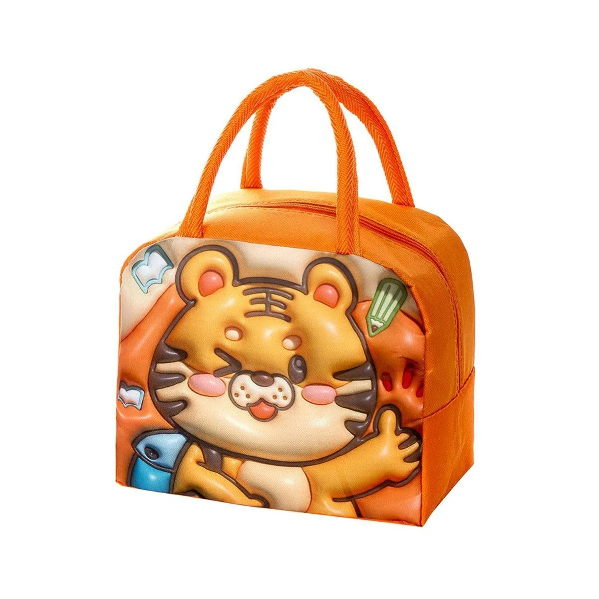 Cute 3D Cartoon Insulated Lunch Bag for Kids Oxford Fabric Bento Box Tote School