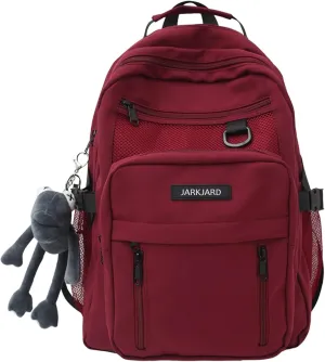 Cute Aesthetic Backpack Kawaii Backpack for School with Cute Pendant Casual Daypack Middle Student Travel College Bookbag for Girls Large Capacity(Red)