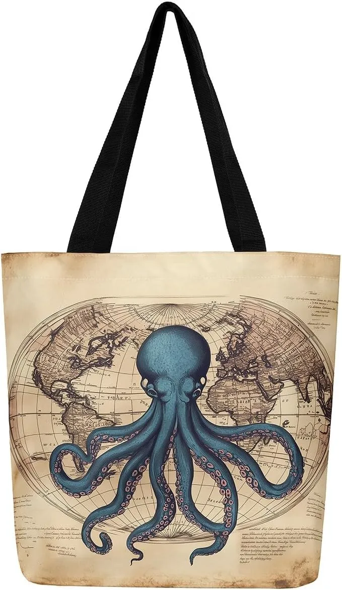 Cute Axolotl Canvas Tote Bag Rainbow Axolotls Shoulder Bag,Ocean Nautical Sea Animal Reusable Grocery Shoulder Bag