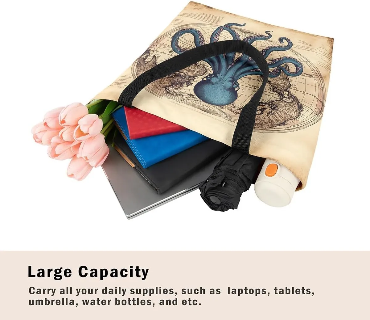 Cute Axolotl Canvas Tote Bag Rainbow Axolotls Shoulder Bag,Ocean Nautical Sea Animal Reusable Grocery Shoulder Bag