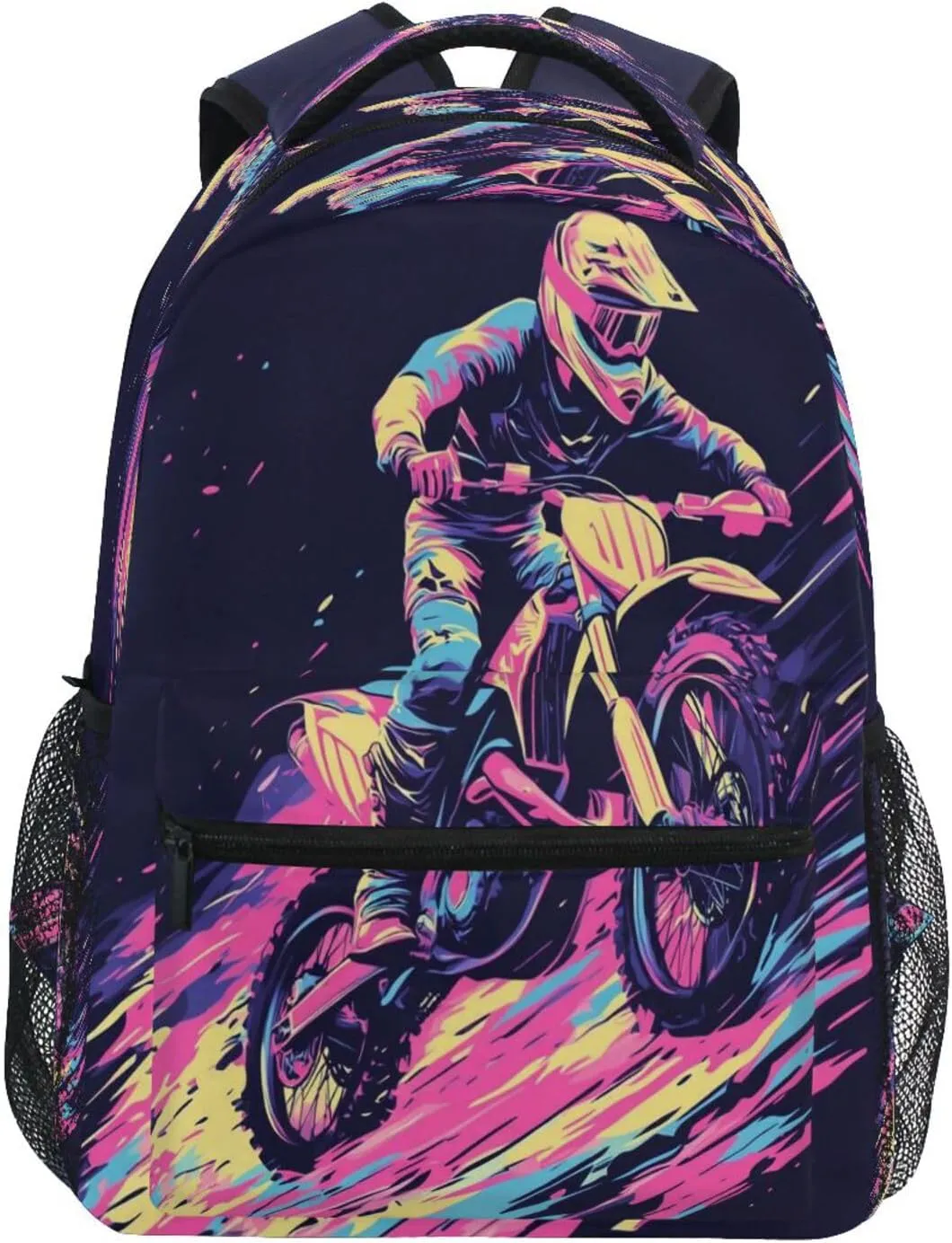 Cute Backpack for Men and Women Waterproof Vintage Daypacks with Chest Strap for Travel Trip Motocross Bike and Lightning