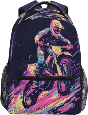 Cute Backpack for Men and Women Waterproof Vintage Daypacks with Chest Strap for Travel Trip Motocross Bike and Lightning