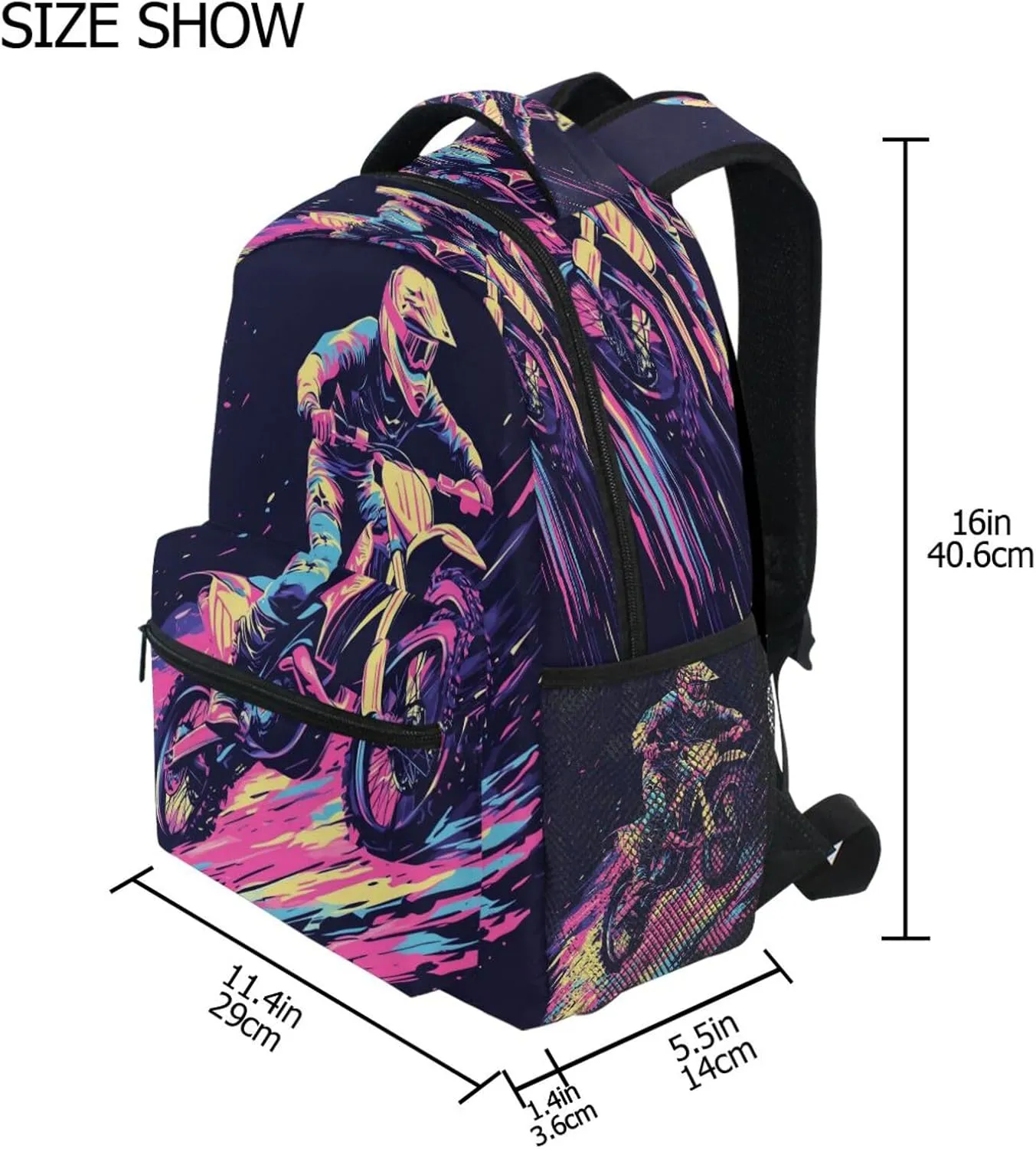 Cute Backpack for Men and Women Waterproof Vintage Daypacks with Chest Strap for Travel Trip Motocross Bike and Lightning