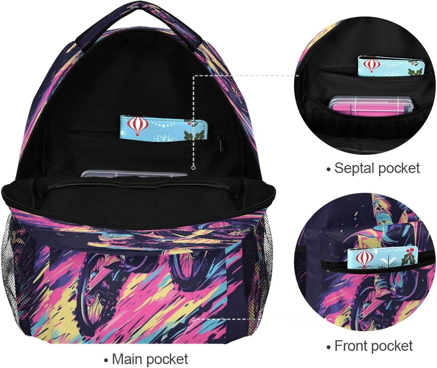 Cute Backpack for Men and Women Waterproof Vintage Daypacks with Chest Strap for Travel Trip Motocross Bike and Lightning